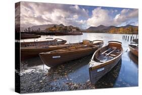 Rowing Boats on Derwent Water at Keswick, Lake District, Cumbria, England. Autumn-Adam Burton-Stretched Canvas