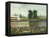 Rowing Scene: Crowds Watching from the River Banks, C. 1880-99-E. Levy-Framed Stretched Canvas