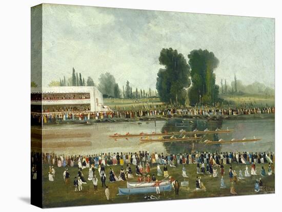 Rowing Scene: Crowds Watching from the River Banks, C. 1880-99-E. Levy-Stretched Canvas
