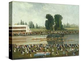 Rowing Scene: Crowds Watching from the River Banks, C. 1880-99-E. Levy-Stretched Canvas