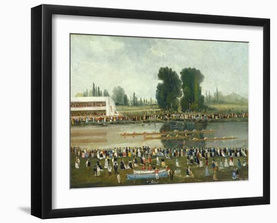 Rowing Scene: Crowds Watching from the River Banks, C. 1880-99-E. Levy-Framed Art Print