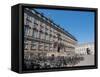 Rows of bicycles outside the Christiansborgs Palace, home of the Danish Parliament, Copenhagen-Jean Brooks-Framed Stretched Canvas