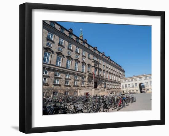 Rows of bicycles outside the Christiansborgs Palace, home of the Danish Parliament, Copenhagen-Jean Brooks-Framed Photographic Print