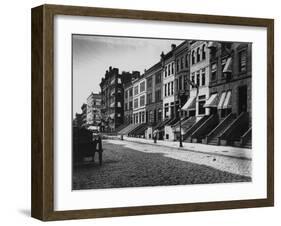Rows of Brownstone Apartment Buildings, Some with Striped Awnings, on 88th St. Near Amsterdam Ave-Wallace G^ Levison-Framed Photographic Print