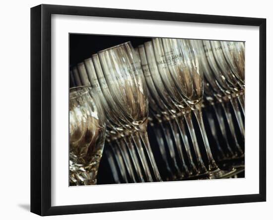 Rows of Champagne Flutes and Wine Glasses in Bar Melbourne, Victoria, Australia-John Hay-Framed Premium Photographic Print