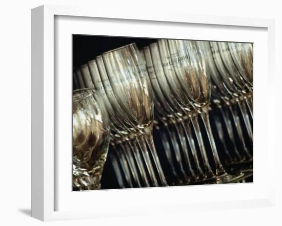 Rows of Champagne Flutes and Wine Glasses in Bar Melbourne, Victoria, Australia-John Hay-Framed Premium Photographic Print