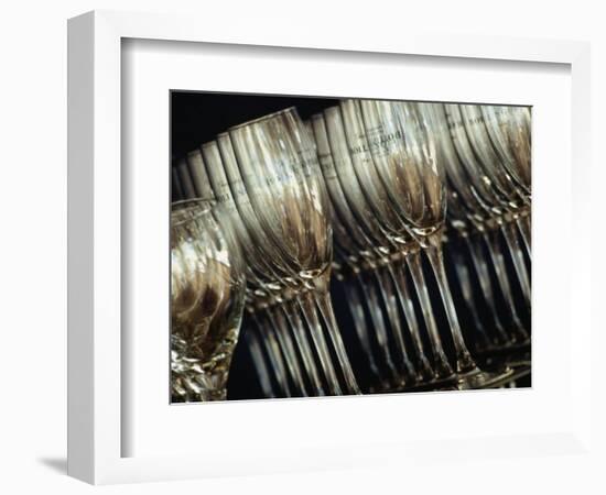 Rows of Champagne Flutes and Wine Glasses in Bar Melbourne, Victoria, Australia-John Hay-Framed Photographic Print