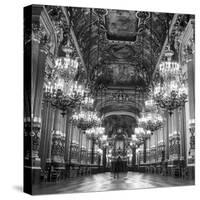 Rows of Chandeliers Hanging in the Grand Lobby of the Paris Opera House-null-Stretched Canvas