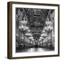 Rows of Chandeliers Hanging in the Grand Lobby of the Paris Opera House-null-Framed Photographic Print