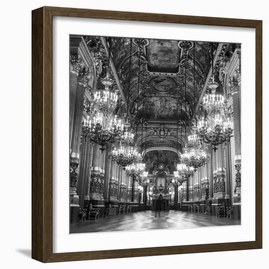 Rows of Chandeliers Hanging in the Grand Lobby of the Paris Opera House-null-Framed Photographic Print