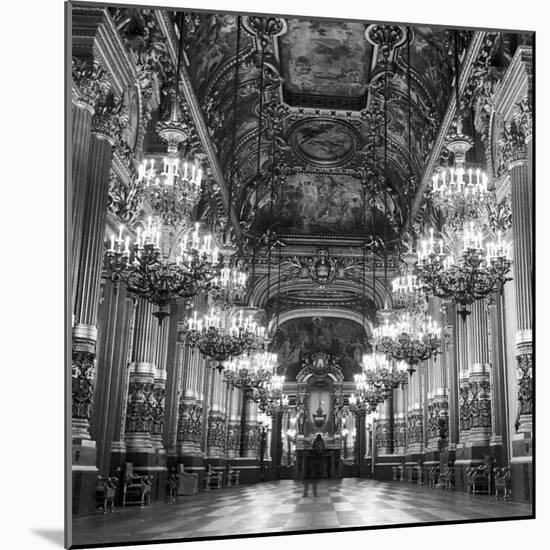 Rows of Chandeliers Hanging in the Grand Lobby of the Paris Opera House-null-Mounted Photographic Print