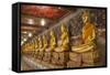 Rows of Gold Buddha Statues, Wat Suthat Temple, Bangkok, Thailand, Southeast Asia, Asia-Stephen Studd-Framed Stretched Canvas