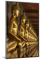 Rows of Gold Buddha Statues, Wat Suthat Temple, Bangkok, Thailand, Southeast Asia, Asia-Stephen Studd-Mounted Photographic Print