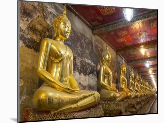 Rows of Gold Buddha Statues, Wat Suthat Temple, Bangkok, Thailand, Southeast Asia, Asia-Stephen Studd-Mounted Photographic Print