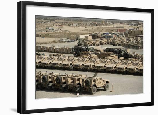 Rows of Heavy Vehicles and Supplies at Camp Warrior, Afghanistan-null-Framed Photographic Print