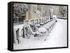 Rows of Hire Bikes in Snow, Notting Hill, London, England, United Kingdom, Europe-Mark Mawson-Framed Stretched Canvas