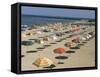 Rows of Open Beach Umbrellas Lining a Sandy Cape Cod Beach-Dmitri Kessel-Framed Stretched Canvas