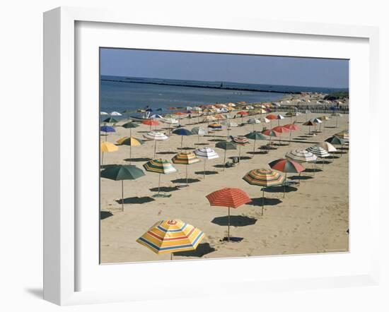 Rows of Open Beach Umbrellas Lining a Sandy Cape Cod Beach-Dmitri Kessel-Framed Photographic Print