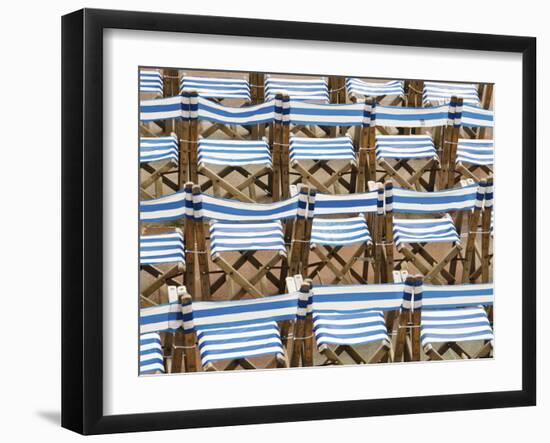 Rows of Traditional Blue and White Deckchairs, Eastbourne, Sussex, Uk-Nadia Isakova-Framed Photographic Print