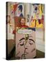 Roy Lichtenstein Holding Completed Painting-John Loengard-Stretched Canvas