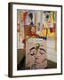 Roy Lichtenstein Holding Completed Painting-John Loengard-Framed Premium Photographic Print