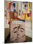 Roy Lichtenstein Holding Completed Painting-John Loengard-Mounted Premium Photographic Print