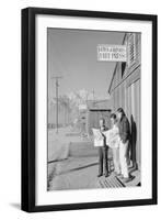 Roy Takeno (Editor) and Group Reading Manzanar Paper [I.E. Los Angeles Times] in Front of Office-Ansel Adams-Framed Art Print