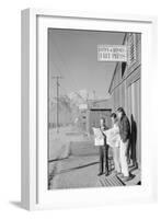 Roy Takeno (Editor) and Group Reading Manzanar Paper [I.E. Los Angeles Times] in Front of Office-Ansel Adams-Framed Art Print