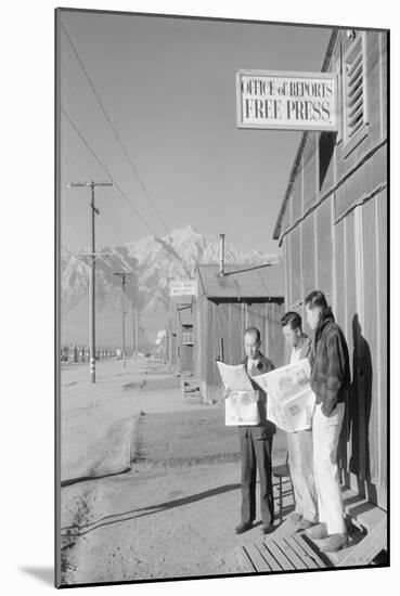 Roy Takeno (Editor) and Group Reading Manzanar Paper [I.E. Los Angeles Times] in Front of Office-Ansel Adams-Mounted Art Print