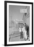 Roy Takeno (Editor) and Group Reading Manzanar Paper [I.E. Los Angeles Times] in Front of Office-Ansel Adams-Framed Art Print