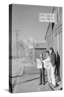 Roy Takeno (Editor) and Group Reading Manzanar Paper [I.E. Los Angeles Times] in Front of Office-Ansel Adams-Stretched Canvas