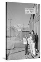 Roy Takeno (Editor) and Group Reading Manzanar Paper [I.E. Los Angeles Times] in Front of Office-Ansel Adams-Stretched Canvas
