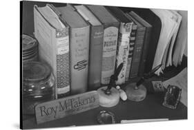 Roy Takeno's Desk, Manzanar Relocation Center-Ansel Adams-Stretched Canvas