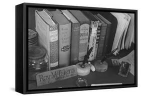 Roy Takeno's Desk, Manzanar Relocation Center-Ansel Adams-Framed Stretched Canvas