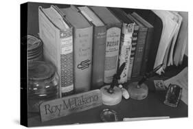 Roy Takeno's Desk, Manzanar Relocation Center-Ansel Adams-Stretched Canvas