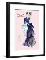 Royal Blue Evening Dress with Fan-null-Framed Art Print