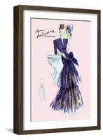 Royal Blue Evening Dress with Fan-null-Framed Art Print