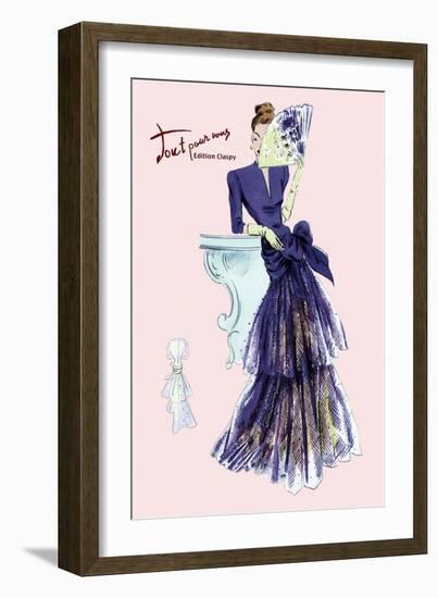 Royal Blue Evening Dress with Fan-null-Framed Art Print