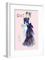 Royal Blue Evening Dress with Fan-null-Framed Art Print