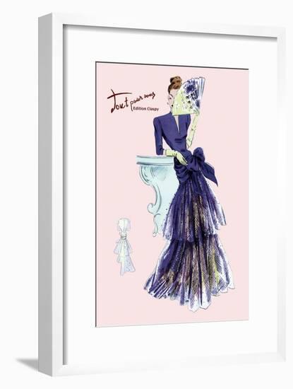 Royal Blue Evening Dress with Fan-null-Framed Art Print