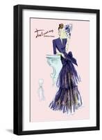 Royal Blue Evening Dress with Fan-null-Framed Art Print