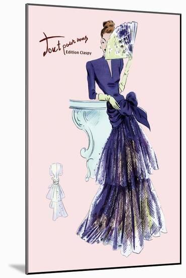 Royal Blue Evening Dress with Fan-null-Mounted Art Print