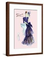 Royal Blue Evening Dress with Fan-null-Framed Art Print