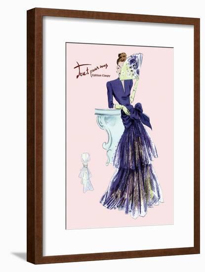 Royal Blue Evening Dress with Fan-null-Framed Art Print