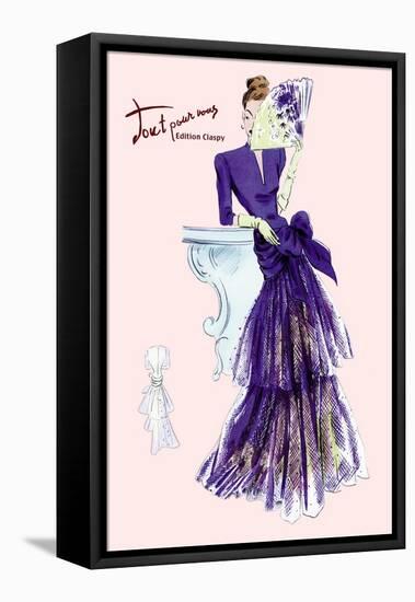 Royal Blue Evening Dress with Fan-null-Framed Stretched Canvas