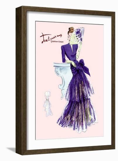 Royal Blue Evening Dress with Fan-null-Framed Art Print