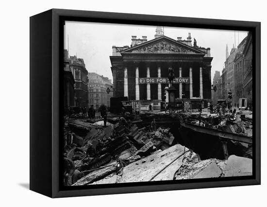 Royal Exchange Overlooks Damage-null-Framed Stretched Canvas