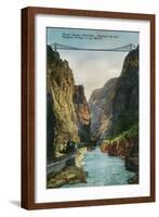 Royal Gorge, Colorado, View of the Bridge and Denver and Rio Grand Railroad Train-Lantern Press-Framed Art Print
