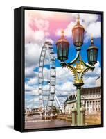 Royal Lamppost UK and London Eye - Millennium Wheel and River Thames - City of London - UK-Philippe Hugonnard-Framed Stretched Canvas