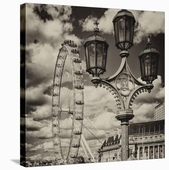 Royal Lamppost UK and London Eye - Millennium Wheel and River Thames - City of London - UK-Philippe Hugonnard-Stretched Canvas